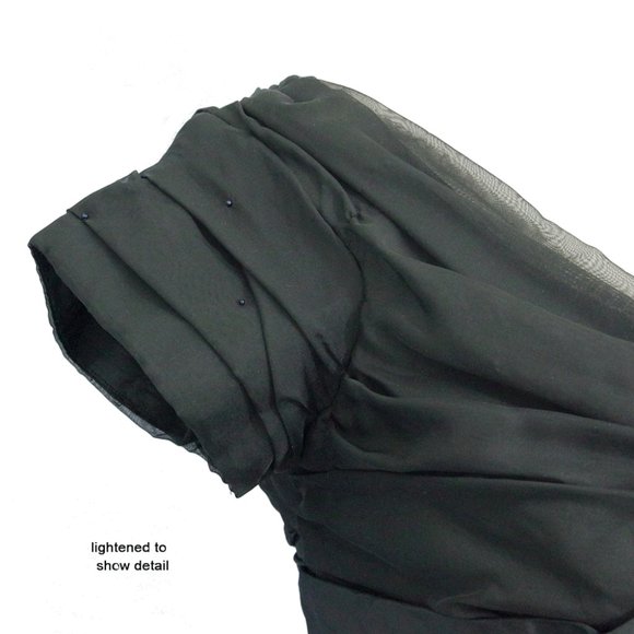 VTG 50s Nathan Strong Black Cocktail Dress, Bombshell Shelf Bust, Flyaway Panel - Picture 3 of 8